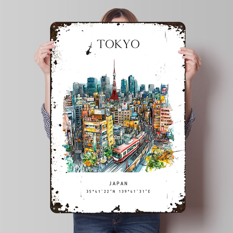 Retro Gaming Tokyo - โปสเตอร์พิมพ์ลายท่องเที่ยวโตเกียว ประเทศญี่ปุ่น งานศิลปะติดผนังแบบกำหนดเอง ป้ายโลหะสไตล์เรโทร วินเทจ สำหรับตกแต่งบ้าน