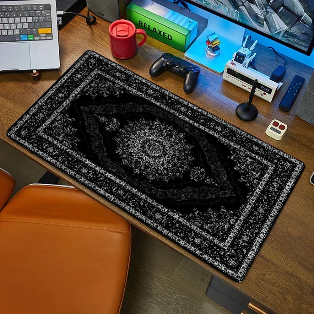 Retro Gaming Table - ใหม่พรมเปอร์เซียสีดำลึกลับเรโทร เรโทรแผ่นรองเมาส์พีซีเกมเมอร์แผ่นรองเมาส์ยางแผ่นรองคีย์บอร์ดสำหรับเล่นเกมแผ่นรองโต๊ะสำนักงาน