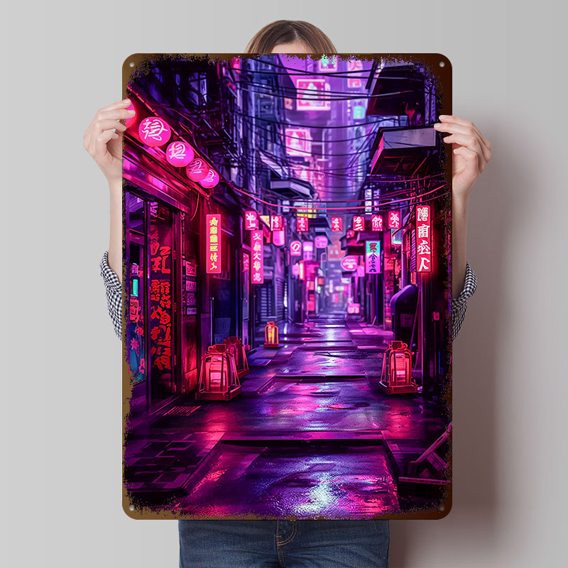 Retro Gaming Tokyo - ป้ายโลหะวินเทจลาย Tokyo Nights Cyberpunk แบบกำหนดเอง ตกแต่งผนังสไตล์เรโทร