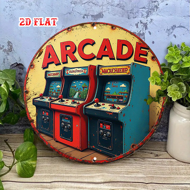 Retro Gaming In 2026 - ป้ายอาร์เคดทรงกลมไม้สไตล์วินเทจ ปี 2026, งานศิลปะติดผนังแบบพิมพ์แบน 2 มิติ