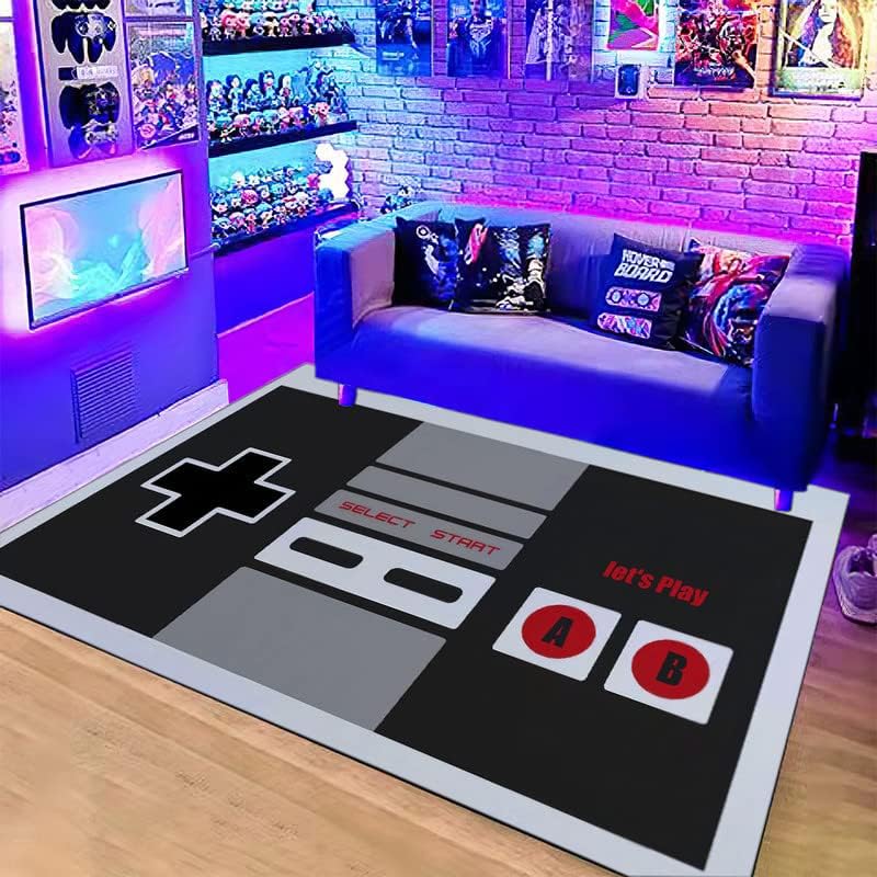 Retro Gaming Rug - พรมลายคอนโทรลเลอร์ NES สไตล์วินเทจ, แผ่นรองกันลื่นพร้อมคำพูด 