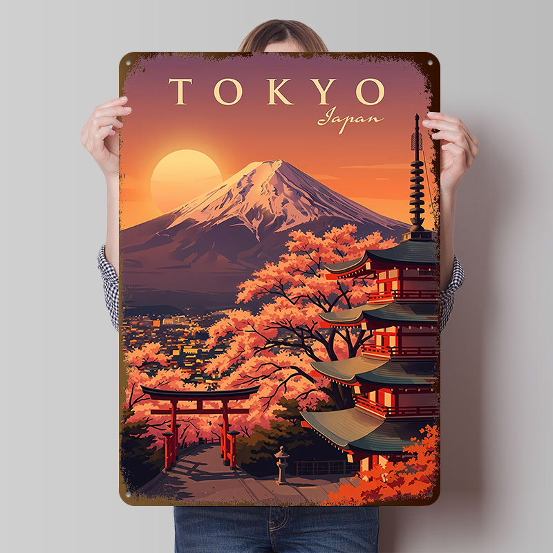 Retro Gaming Tokyo - ป้ายโลหะวินเทจลายท่องเที่ยวโตเกียว ประเทศญี่ปุ่น ของตกแต่งผนังแบบเรโทร สำหรับตกแต่งห้องแมนเคฟ ห้องเล่นเกม และบ้าน