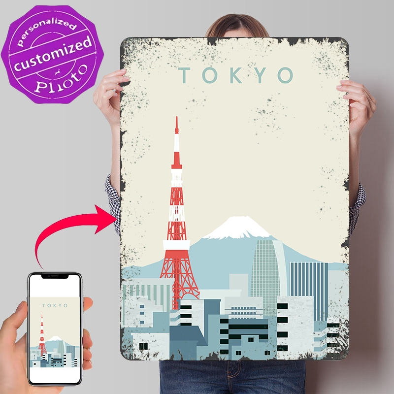 Retro Gaming Tokyo - ป้ายโลหะพิมพ์ลาย 3 มิติ ลายโตเกียว แบบเรโทร ตกแต่งผนัง