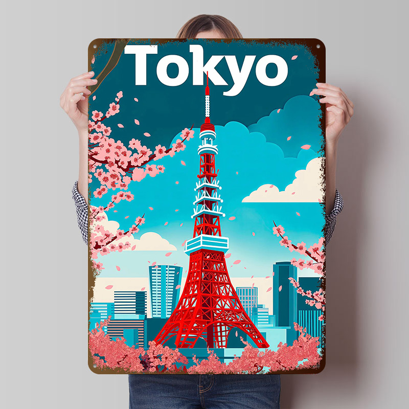 Retro Gaming Tokyo - โปสเตอร์โลหะลายท่องเที่ยวโตเกียว งานศิลปะติดผนังแบบกำหนดเอง ป้ายโลหะวินเทจ ป้ายโลหะย้อนยุค สำหรับตกแต่งสำนักงาน ตกแต่งห้องเล่นเกม