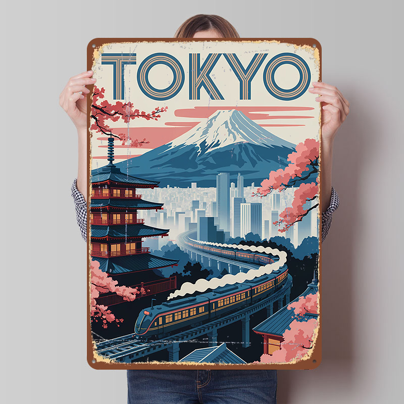 โปสเตอร์โลหะลายวัดและรถไฟโตเกี - Retro Gaming Tokyo บทวิจารณ์และราคา