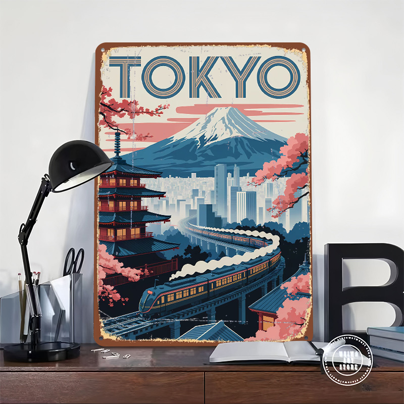 โปสเตอร์โลหะลายวัดและรถไฟโตเกี - Retro Gaming Tokyo บทวิจารณ์และราคา