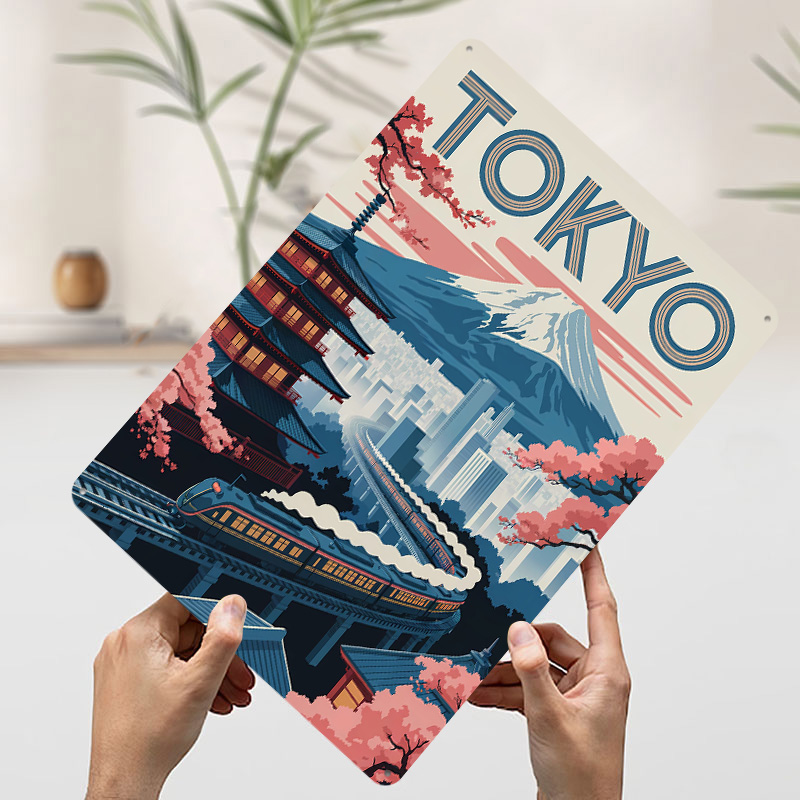 โปสเตอร์โลหะลายวัดและรถไฟโตเกี - Retro Gaming Tokyo บทวิจารณ์และราคา